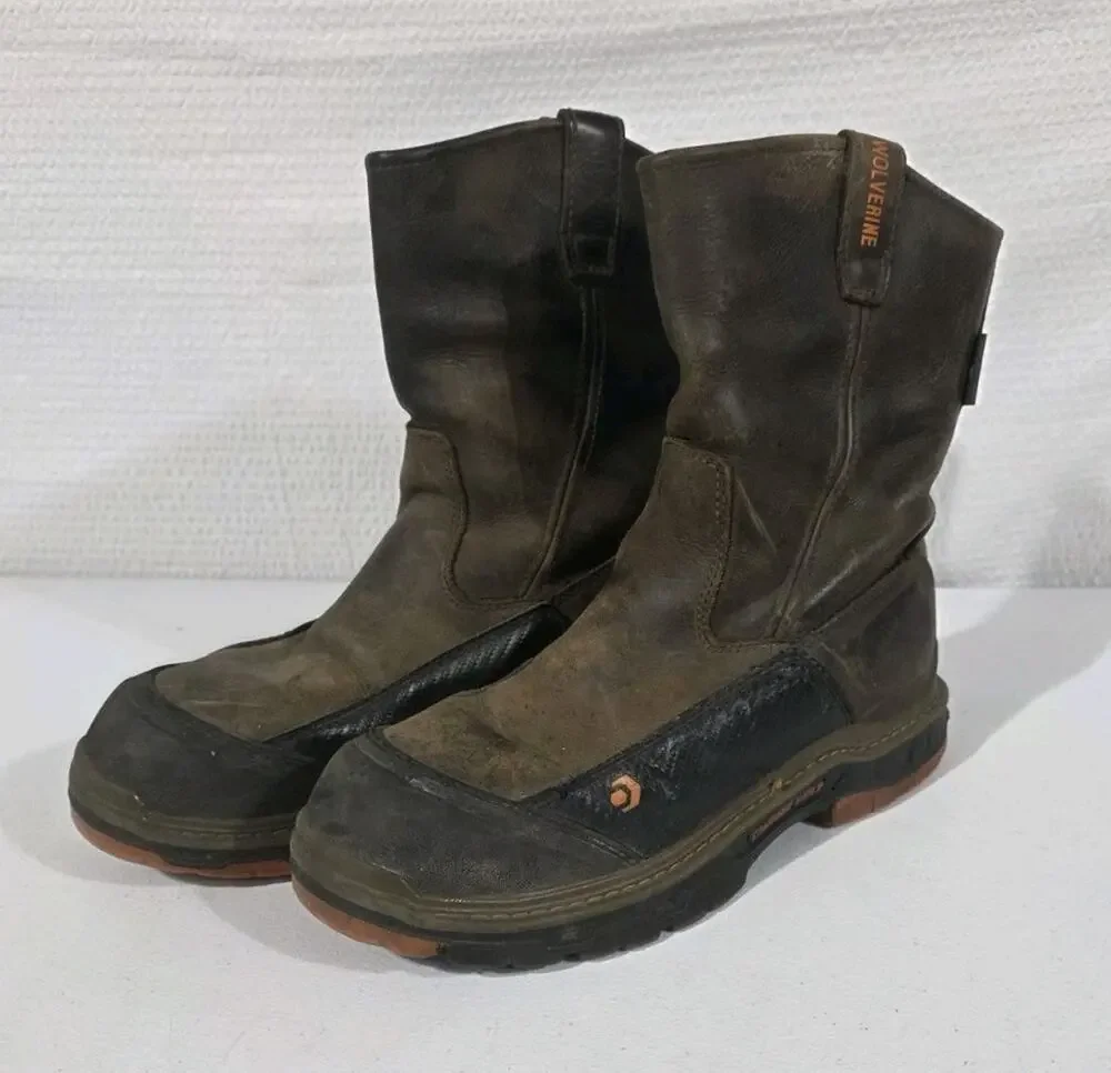 Wolverine 11EW Wide Pull On Work Boots Brown Leather Composite Toe ASTM